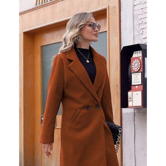 Women's Caramel  Winter Wool Coat Casual Notch Lapel Single-Breasted Peacoat - Picture 4 of 8